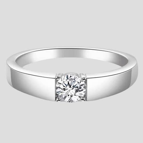 撤柜PT950铂金男士钻戒50分1克拉培育钻石真钻单钻简约光面婚戒指