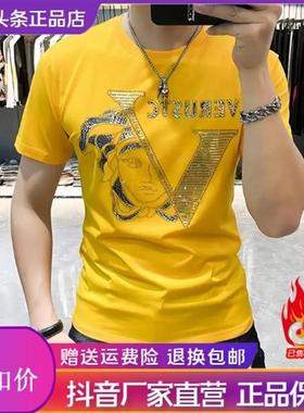 Cloud轻奢2号店短袖T恤男修身春夏季2025丝光款美人头印花烫钻