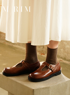 RIM RIM塑型马皮鞋水洗气质单鞋乐福鞋黑色英伦风复古圆头配裙子