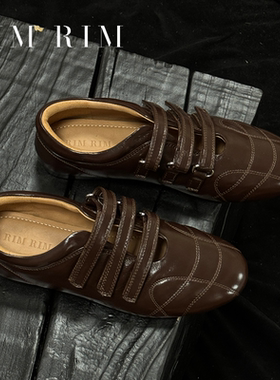 RIMRIM2025新款复古魔术贴法式玛丽珍软底浅口单鞋女塑型马皮鞋