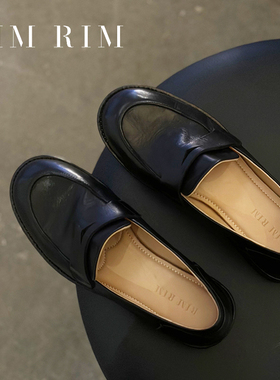 RIM RIM2025秋冬新款塑型马皮鞋复古英伦风小皮鞋一脚蹬乐福鞋女