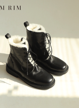 RIM RIM聆里秋冬新品雪地靴马皮保暖羊绒皮毛一体自发热马丁短靴