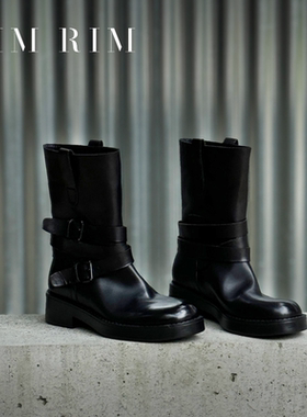 RIM RIM2025秋冬新款塑型马皮鞋黑色切尔西短靴厚底短靴烟筒靴女