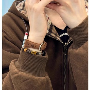 适用华为Fit4表带ins可爱星星翻毛皮质腕带FIT3可爱熊iWatchS10 5代se高级女45mm表带41mm马蹄扣20mm