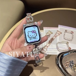 7代se3女4541mm镶钻89Pro腕带红米65表链Fit3秋冬 适用华为Fit4表带ins闪钻kitty猫金属表链iwatchS11