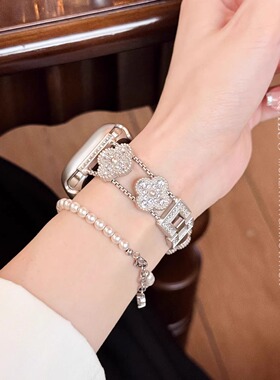 适用华为Fit4表带fit3新款闪钻星芒金属表链iwatchS10/9/8/7/6代se2女41mm高级46mm镶钻89Pro红米watch54表带