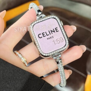 适用华为watchFit3表带ins满天星闪钻伸缩链iwatchS10 5代se高级女41mm镶钻45mm红米watch5腕带9Pro