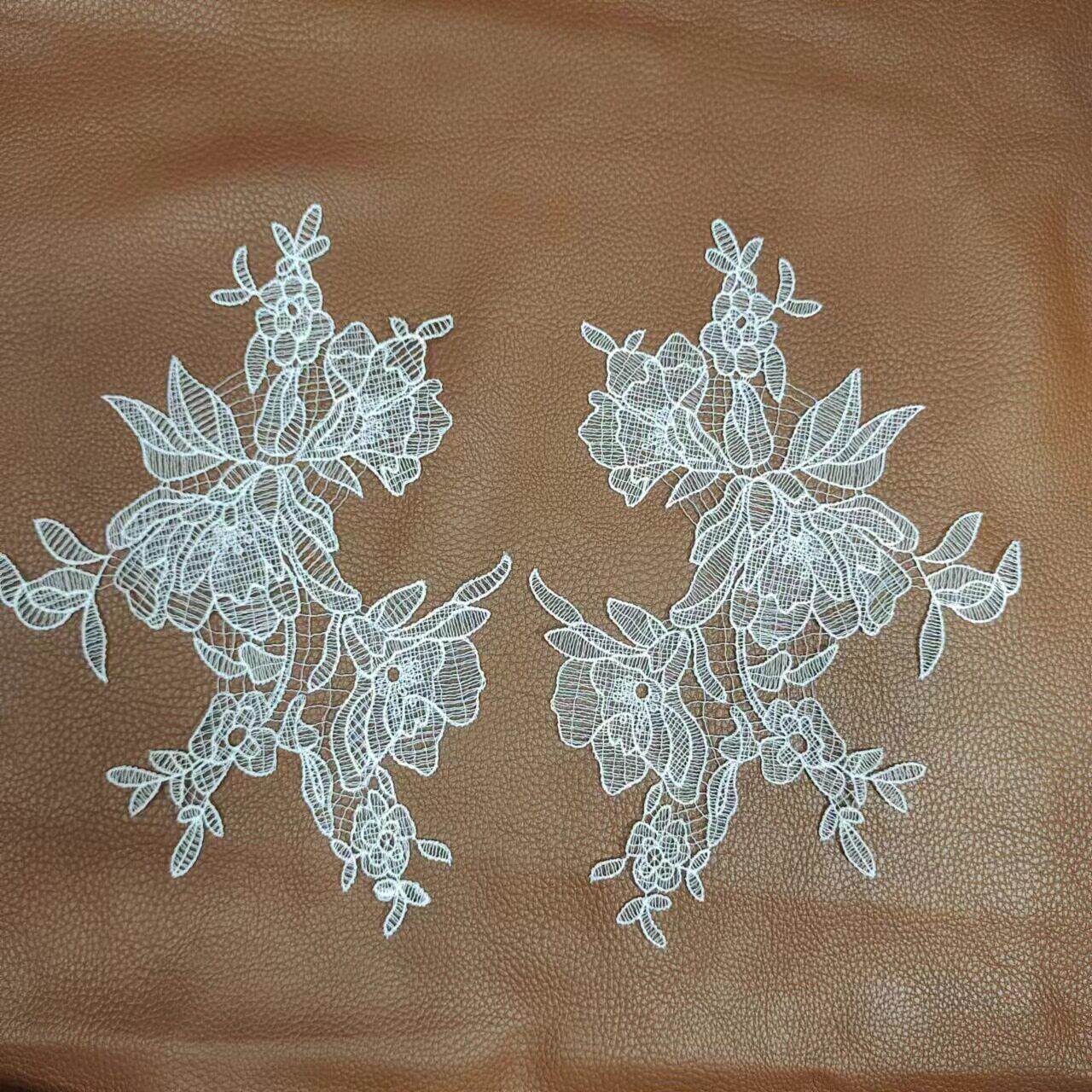 鱼丝线贴花刺绣花边服装对花蕾丝辅料现货白色细线电脑绣花