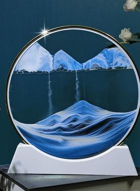 3D流沙画圆形玻璃工艺品创意礼品沙漏客厅书房桌面摆件玻璃瓶