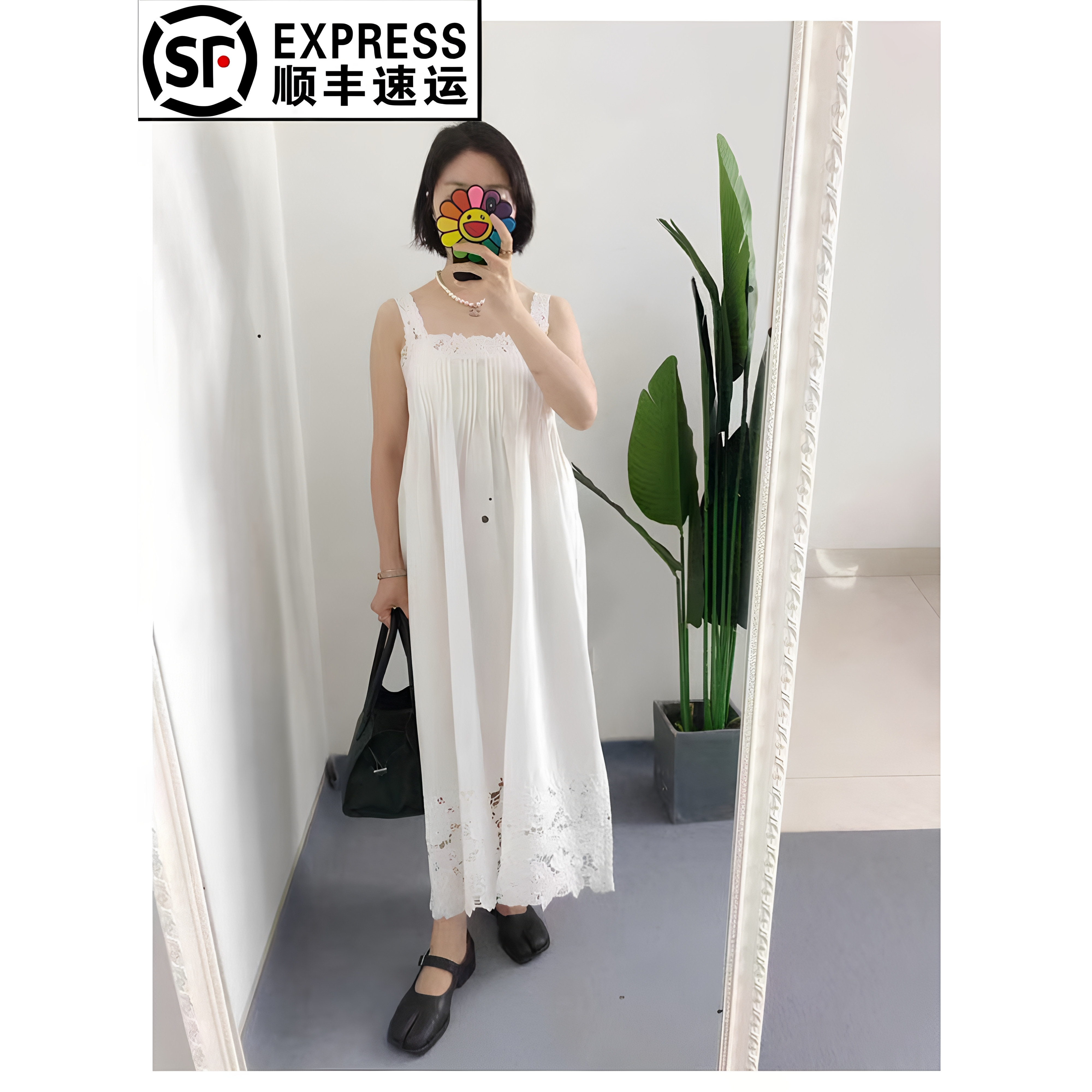少量 买手店花朵蕾丝刺绣无袖连衣裙吊带裙长裙白月光裙子小个子