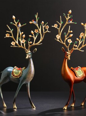 黄铜鹿摆件铜鹿摆件装饰客厅玄关酒柜摆设黄铜鹿摆件轻奢乔迁礼品