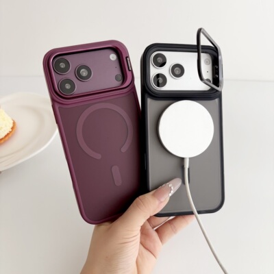 镜头支架适用苹果18pro手机壳17e肤感磨砂iphone16promax透明磁吸17男士15plus新款14系列13新品12专用11用女