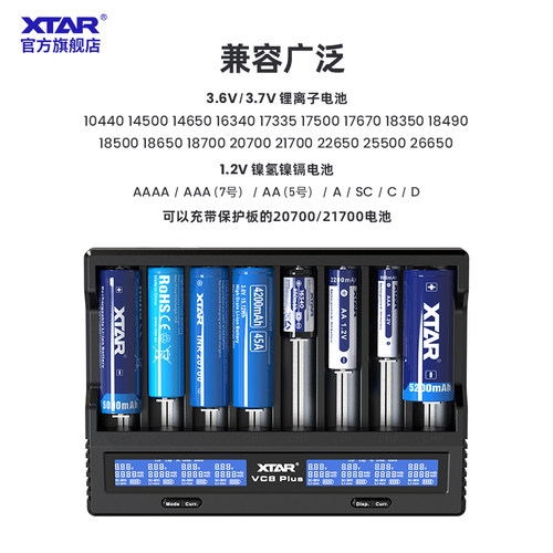 XTAR爱克斯达VC8 PLUS  18650/21700锂电池5号7号镍氢电池充电器