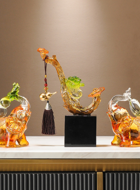 创意葫芦白菜如意大象一对招财摆件家居玄关电视柜乔迁新居礼品