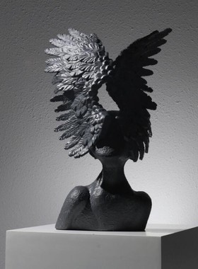 现代创意艺术翅膀人像雕塑树脂摆件客厅家居装饰品样板房软装摆设