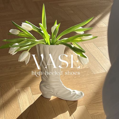 Click一双白色靴子陶瓷创意时髦花瓶摆件 家居装饰小众设计买手店