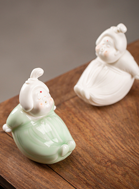 创意可爱手工陶瓷唐女茶拨架文房用品茶搁搁笔架文具茶席丑萌摆件