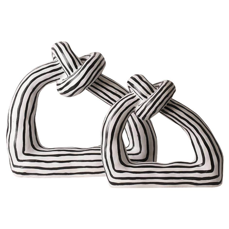 轻奢现代创意装饰摆件家居样板房玄关书架黑白线条几何绳结装饰品