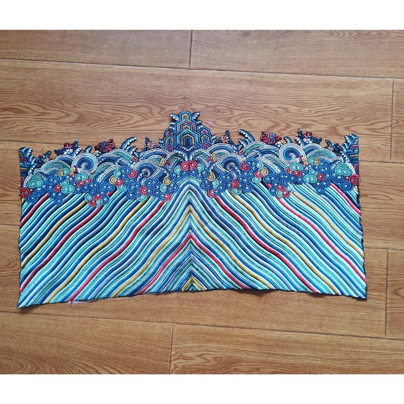 海水江崖刺绣纹布贴蓝色祥瑞波浪汉服长款裙摆彩云浪纹