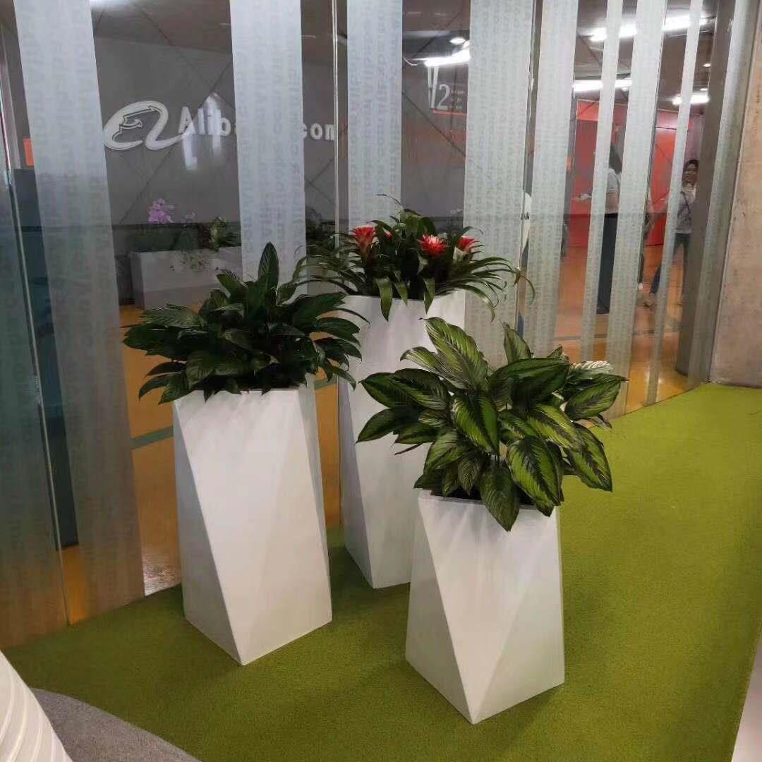 直销几何落地玻璃钢花瓶树脂园林房地产商场花器绿植假花