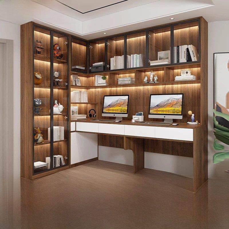 轻奢转角电脑桌台式书桌书架一体实木双人家用办公桌学习桌工作台,住宅家具,电脑桌,淘宝优惠券,粉丝福利购,淘宝优惠卷