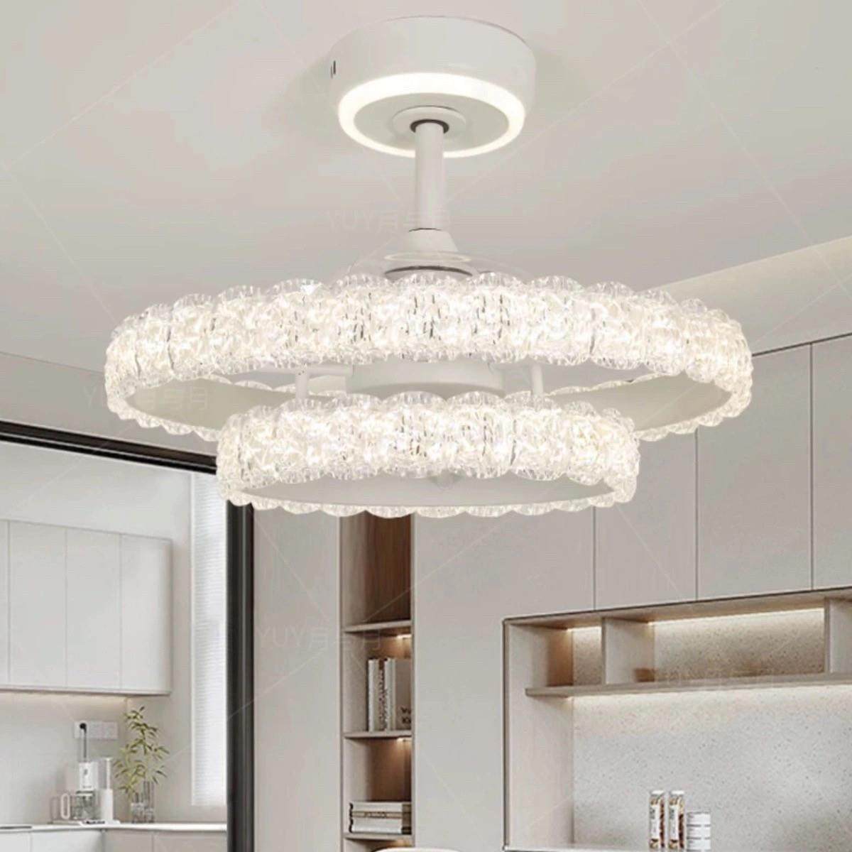 新款北欧客厅风扇灯简约隐形双层静音智能饭厅卧室轻奢餐厅吊扇灯,家装灯饰光源,风扇灯,淘宝优惠券,粉丝福利购,淘宝优惠卷