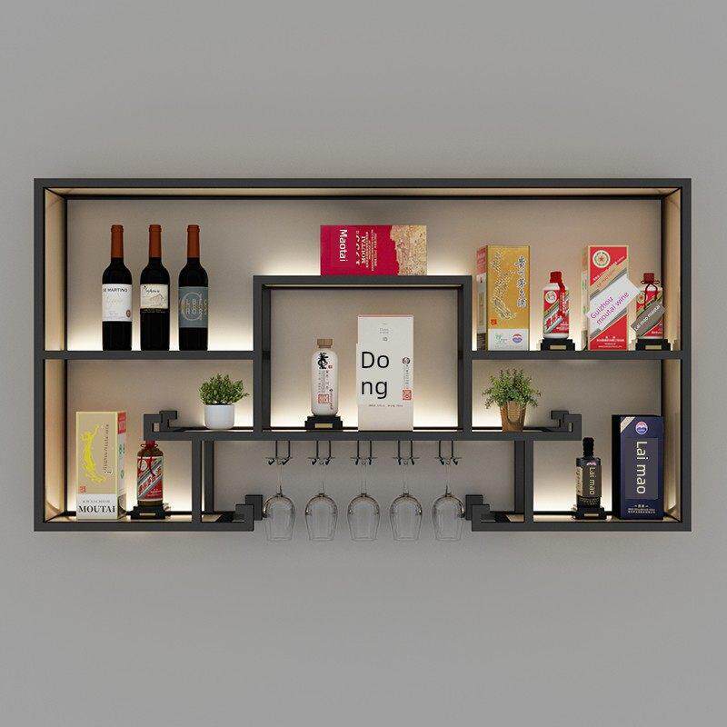 家用小红酒架酒柜展示架置物架铁艺博古装饰实木中式创意靠墙壁挂