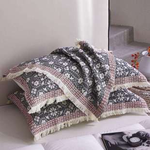 类全棉枕巾一装纯棉枕头巾两只对A色织掉色流不苏花HED边枕套垫巾