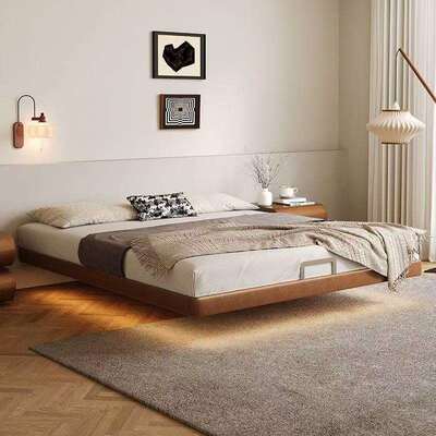 无床床头床架榉木现代简约户型KSZ齐边中无靠背古风家用悬浮榻榻