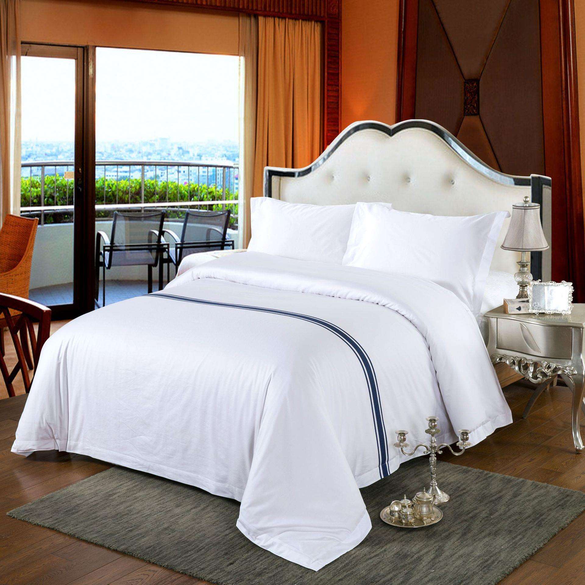 贡缎织面料可双刺绣LOG酒店布草床z1521上用品四件色套客栈纯O棉