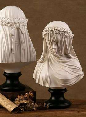 特式雕塑斗篷女人雕半身像戴面境纱的女面纱少女哥像士艺术家居装