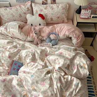 A类母婴级水洗套棉四件学生宿545舍卡通床单被三被罩件套床笠套4