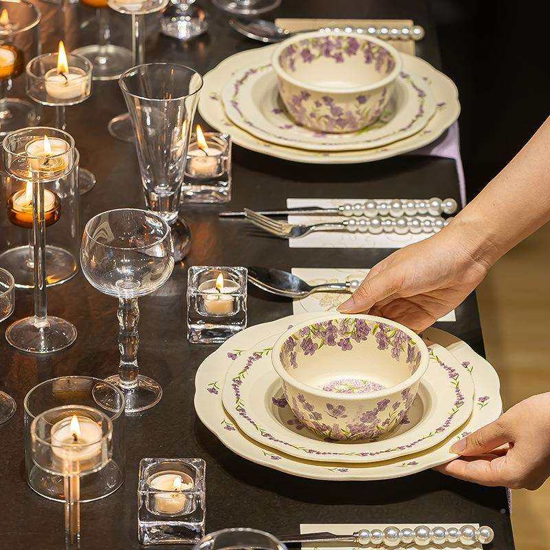 浪漫紫铃花碗碟套装磨砂碗质感加可爱清薇风序语厚碗新风陶瓷盘餐,畜牧/养殖物资,特种养殖设备,淘宝优惠券,粉丝福利购,淘宝优惠卷