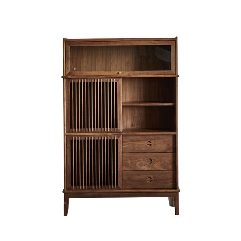 新中式JIB9789榆木木酒柜餐边柜客厅边柜发储物柜黑胡沙桃茶边木