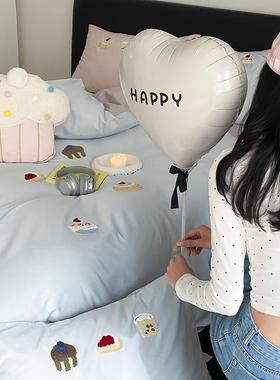 100S支棉四套蓝色L2少女毛巾件绣可爱长绒棉贡全缎高纯棉床单床笠