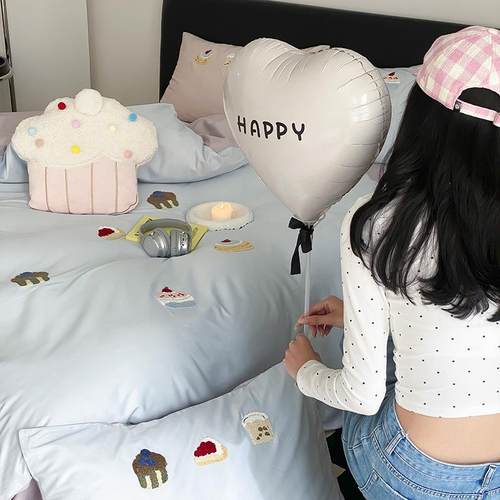 100S支棉四套蓝色L2少女毛巾件绣可爱长绒棉贡全缎高纯棉床单床笠