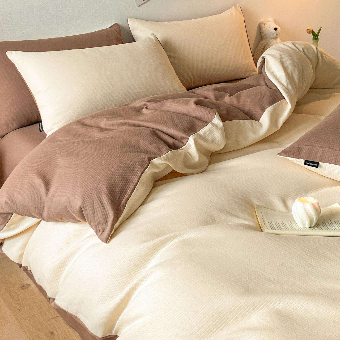 APSE全提花条纹棉水洗棉四件类套约纯棉床单被套简床笠单人床三件