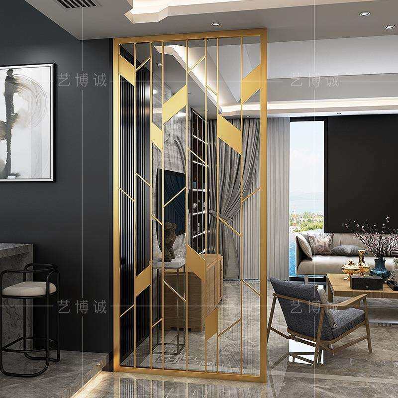 中式玄屏风隔关断墙室客厅现家代用办公格栅进门不锈钢QCY座屏