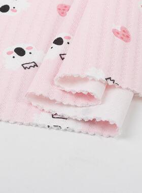 儿婴夹棉暖印花空气保层面料26423g竖条波浪提花夹0丝空气层布料