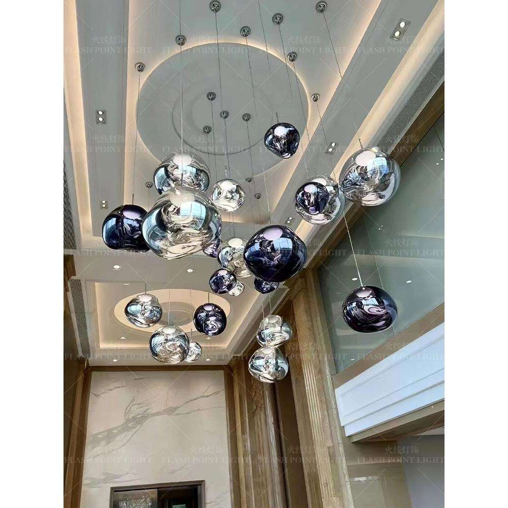 设计师熔吊灯l岩366ot复楼梯别墅挑空式客厅长吊灯艺术餐厅吧f台