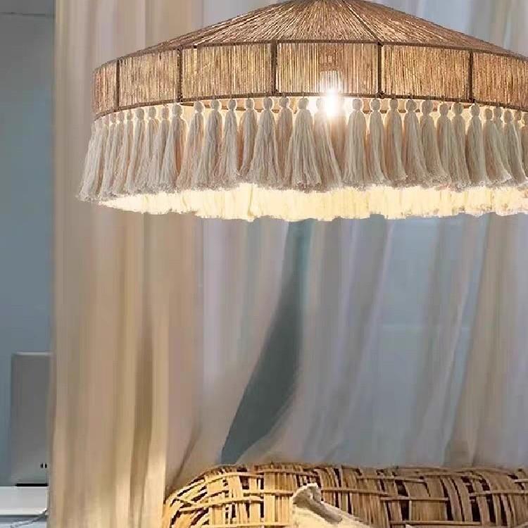 波厅西米亚复古麻绳流苏灯吊灯创意奶油风卧室餐灯顶吸627灯诧寂