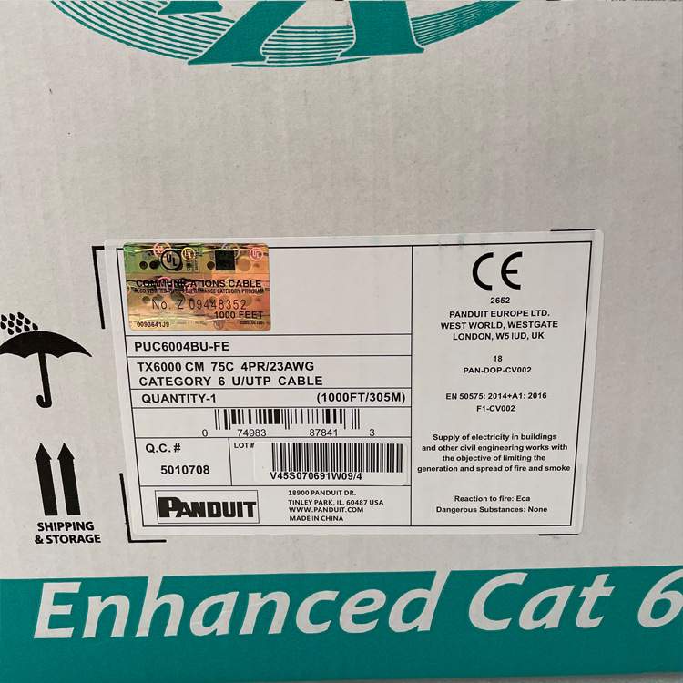 泛达PANDUIT 六类非屏蔽网线 PUC6004BU-FE Cat6 23AWG 4对双绞线