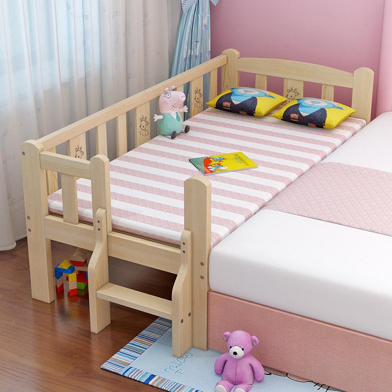 儿童床带童护栏实木栏床男孩孩女孩松木护小床单人ZAI床加宽床拼