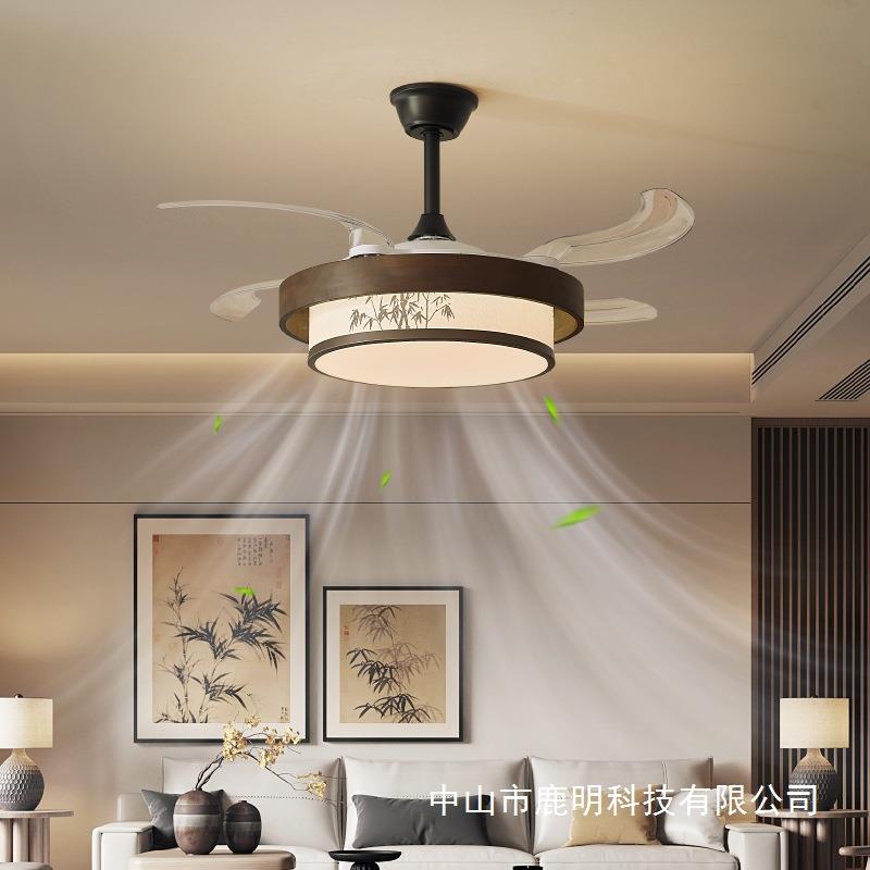 宋式美餐厅风157扇一吊灯体隐形吊扇灯木实禅学意复古书房装饰吸