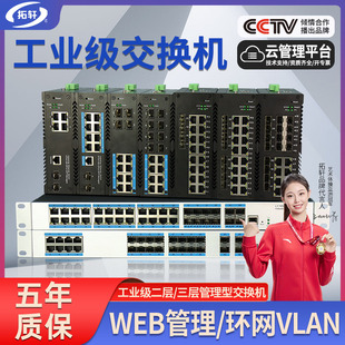 拓轩工业级网管型千兆2光4电8电24口POE供电交换机WEB管理三层万兆4光48电汇聚核心交换机VLAN环网