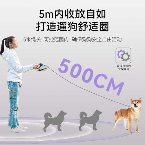 宠物牵引绳自动伸缩可控安全遛狗绳跨境带灯反光绳狗狗5m牵引器