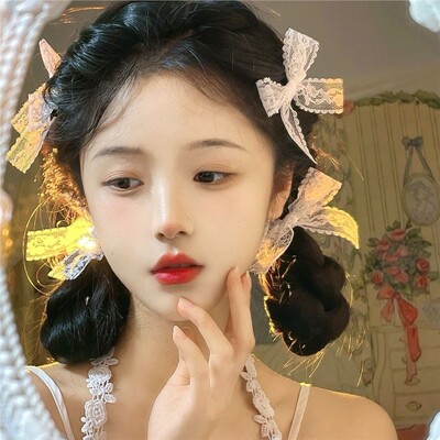 新款洛丽塔发饰白色蕾丝花边蝴蝶结写真造型编发饰超仙lolita发夹