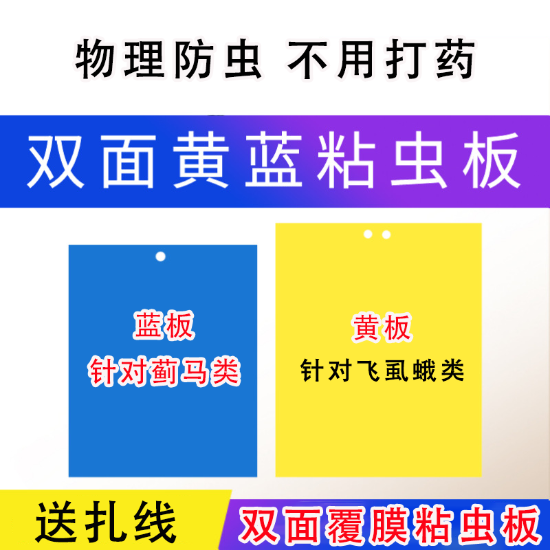 双面粘虫板阳台盆栽诱虫板沾虫黄板蓝色黏虫贴虫果树专用防虫板胶