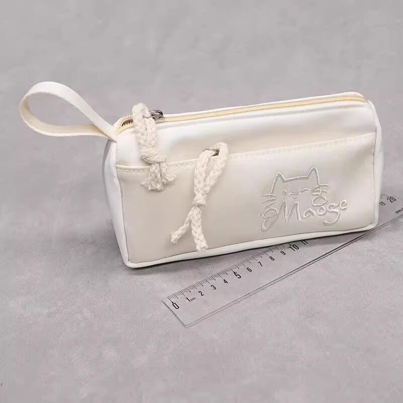 奶白色刺绣小猫笔袋大容量2025新款超火可爱简约女生款ins风高颜值铅笔盒多功能小众不撞款小学生专用文具袋