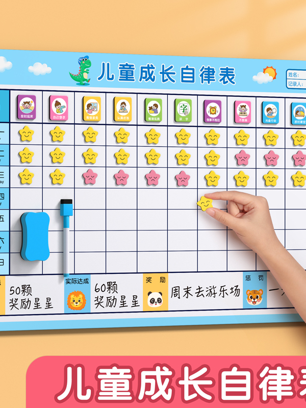 儿童奖励记录表、成长自律表、学习计画、儿童记分卡、家庭表扬贴